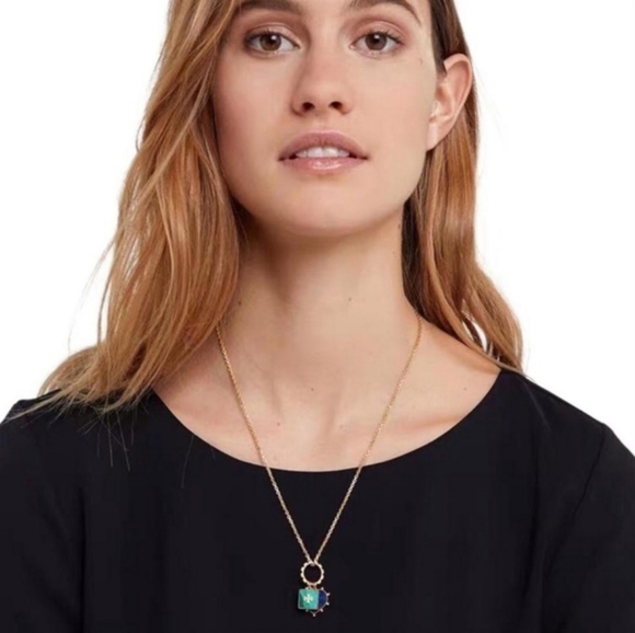 Tory Burch Vintage Gold Plated Mother Of Pearl Heart and Square Charm Ne… - Picture 10 of 12